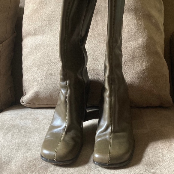 Prada Boots /Genuine Leather/ Khaki Green /Size 11 B width and 3.5 Inch Heal - Picture 4 of 11